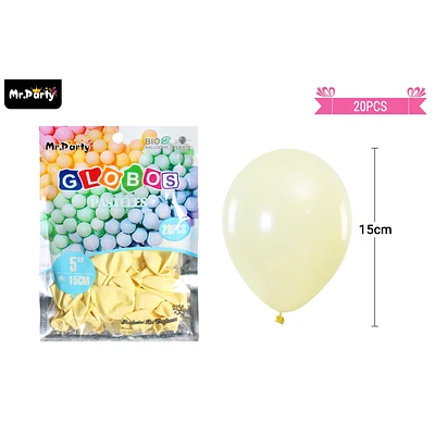 GLOBOS DE LATEX COLOR PASTEL AMARILLO 15CM 20PCS - 1