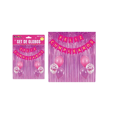 SET DE GLOBOS Y GUIRNALDA CON CORTINA FUCSIA 9PCS - 1
