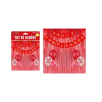 SET DE GLOBOS Y GUIRNALDA CON CORTINA ROJO 9PCS - 1