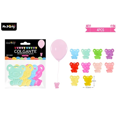 COLGANTE OSO PARA DECORACION DE GLOBOS 4PCS COLOR ALEATORIO - 1