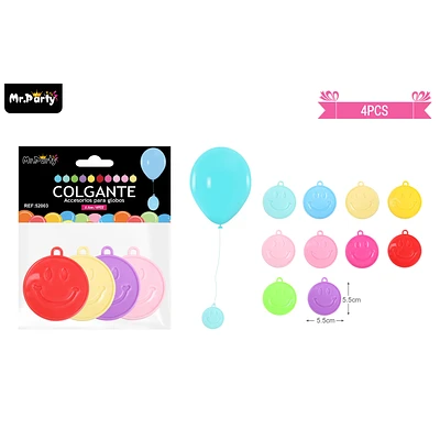 COLGANTE SMILEY FACE PARA DECORACION DE GLOBOS 4CS COLOR ALEATORIO - 1