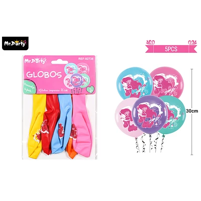 GLOBOS DE LATEX MATE MULTICOLOR CON SIRENA 30CM 5PCS - 1