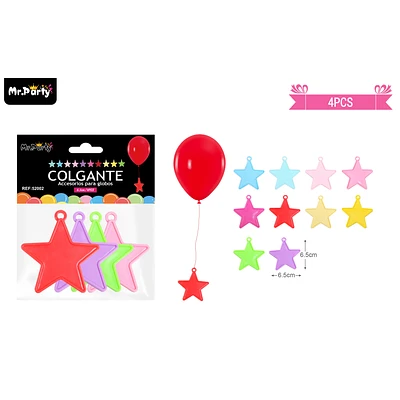 COLGANTE ESTRELLA PARA DECORACION DE GLOBOS 4PCS COLOR ALEATORIO - 1