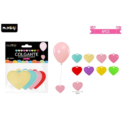 COLGANTE CORAZON PARA DECORACION DE GLOBOS 4PCS COLOR ALEATORIO - 1