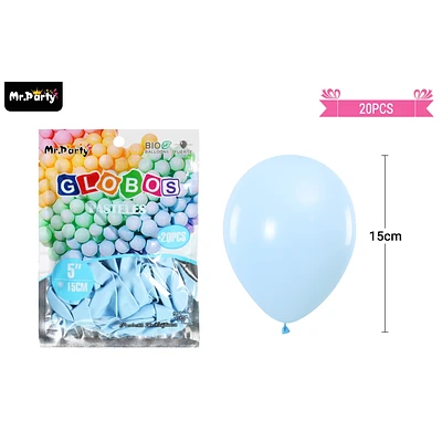 GLOBOS DE LATEX COLOR PASTEL CELESTE 15CM 20PCS - 1