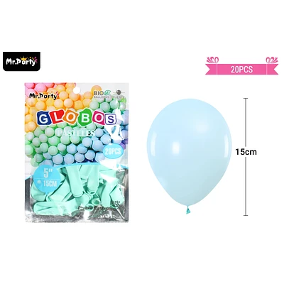 GLOBOS DE LATEX COLOR PASTEL AZUL TIFFANY 15CM 20PCS - 1