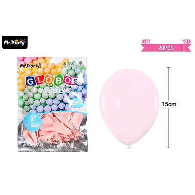 GLOBOS DE LATEX COLOR PASTEL ROSA 15CM 20PCS - 1