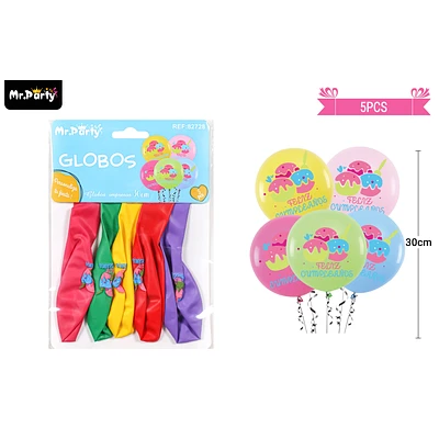 GLOBOS DE LATEX CUMPLEAÑOS MULTICOLOR MATE 30CM 5PCS - 1