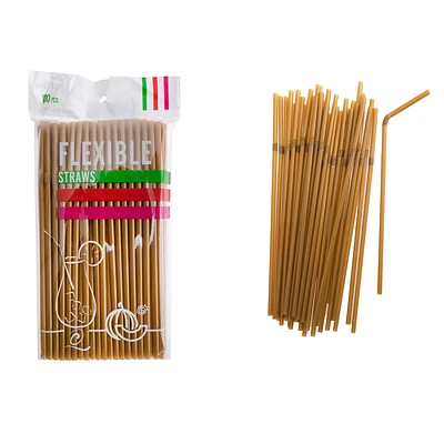 BOMBILLAS DE PLASTICAS FLEXIBLES DORADO 21CM 100PCS - 1