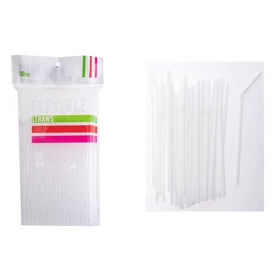 BOMBILLAS DE PLASTICAS FLEXIBLES BLANCO 21CM 100PCS - 1