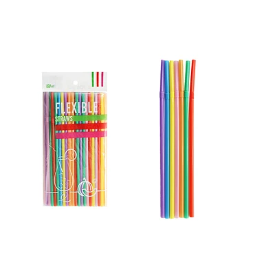 BOMBILLAS DE PLASTICAS FLEXIBLES MULTICOLOR 21CM 100PCS - 1