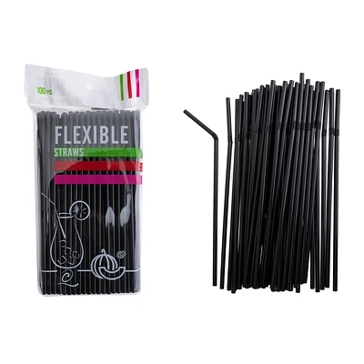 BOMBILLAS DE PLASTICAS FLEXIBLES NEGRO 21CM 100PCS - 1