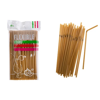 BOMBILLAS DE PLASTICAS FLEXIBLES DORADO 21CM 100PCS - 1