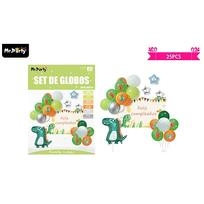 SET DE GLOBOS LATEX DE DINOSAURIOS CON FONDO 25PCS - 1