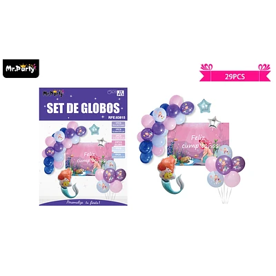 SET DE GLOBOS LATEX DE SIRENA CON FONDO 29PCS - 1
