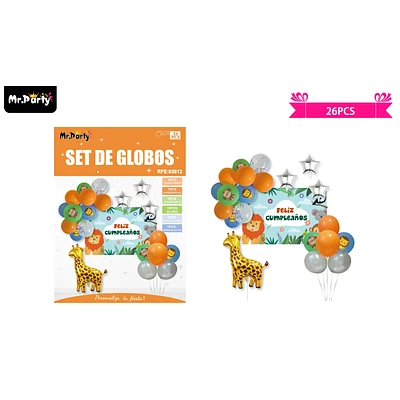 SET DE GLOBOS LATEX DE ANIMALES CON FONDO 26PCS - 1