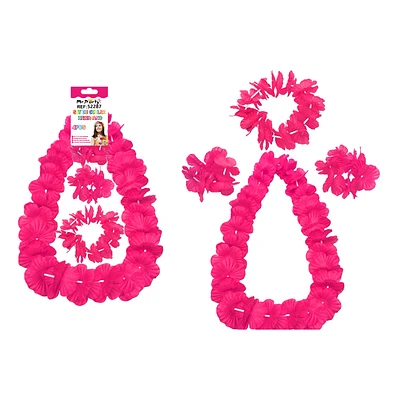 SET DE COLLAR COTILLON HAWAIANO FUCSIA FLUOR 48CM - 1