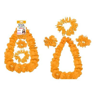 SET DE COLLAR COTILLON HAWAIANO NARANJA FLUOR 48CM - 1
