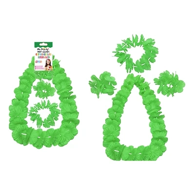 SET DE COLLAR COTILLON HAWAIANO VERDE FLUOR 48CM - 1