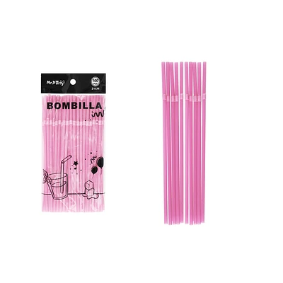 BOMBILLAS DE PLASTICAS FLEXIBLES ROSADO 21CM 100PCS - 2