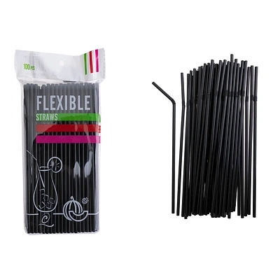 BOMBILLAS DE PLASTICAS FLEXIBLES NEGRO 21CM 100PCS - 1