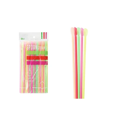 BOMBILLAS CUCHARAS DE PLASTICAS 2 EN 1 20CM 100PCS - 1