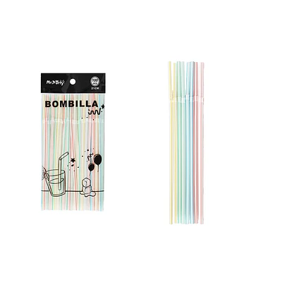 BOMBILLAS DE PLASTICAS FLEXIBLES CON RAYAS BLANCAS 21CM 100PCS - 1