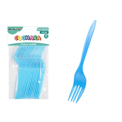 TENEDORES PLASTICOS DESECHABLES CELESTE 14CM 20PCS - 1