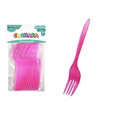 TENEDORES PLASTICOS DESECHABLES FUCSIA 14CM 20PCS - 1