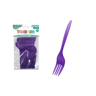 TENEDORES PLASTICOS DESECHABLES MORADO 14CM 20PCS - 1