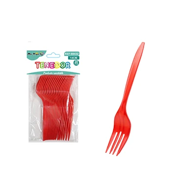 TENEDORES PLASTICOS DESECHABLES ROJO 14CM 20PCS - 1