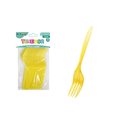 TENEDORES PLASTICOS DESECHABLES AMARILLO 14CM 20PCS - 1