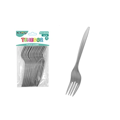 TENEDORES PLASTICOS DESECHABLES PLATEADO 14CM 20PCS - 1