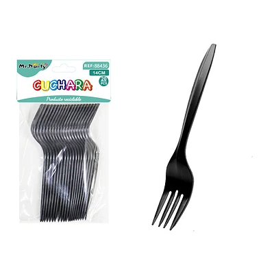 TENEDORES PLASTICOS DESECHABLES NEGRO 14CM 20PCS - 1