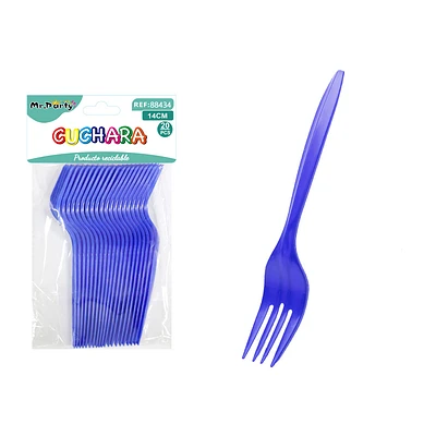 TENEDORES PLASTICOS DESECHABLES AZUL 14CM 20PCS - 1