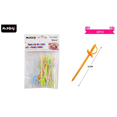TENEDORES DE FRUTAS CON DISEÑO DE ESPADA 8.3CM 30PCS - 1