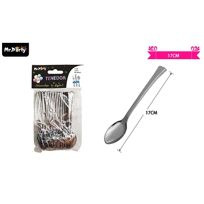 CUCHARAS DESECHABLES GRANDE PLATEADO 17CM 12PCS - 1