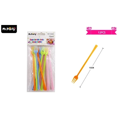 TENEDORES DE FRUTAS COLORES SURTIDOS DE PASTELES 15CM 12PCS - 1