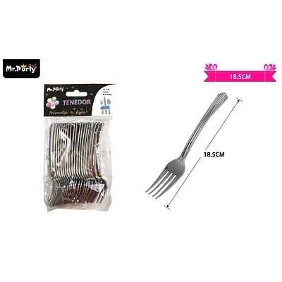 TENEDORES DESECHABLES GRANDE PLATEADO 18.5CM 12PCS - 1