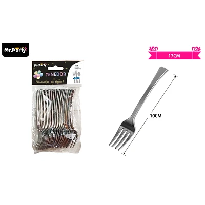 TENEDORES DESECHABLES PEQUEÑOS PLATEADO 10CM 25PCS - 1