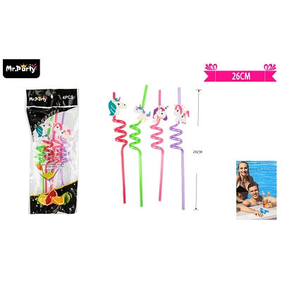 SET DE BOMBILLAS PLASTICAS UNICORNIOS 26CM 4PCS - 1