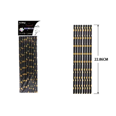 BOMBILLAS DE PAPEL ECOLOGICA NEGRO DORADO CON PUNTOS 20PCS - 1