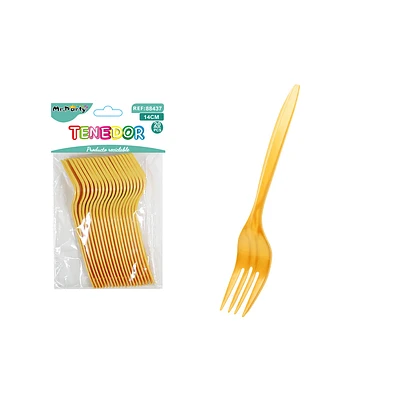 TENEDORES PLASTICO DESECHABLE DORADO 14CM 20PCS - 1