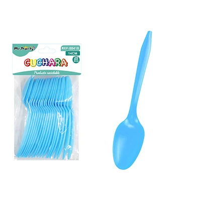 CUCHARAS PLASTICAS DESECHABLES CELESTE 14CM 20PCS - 1