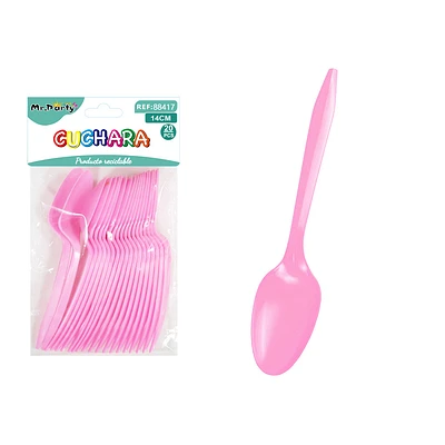 CUCHARAS PLASTICAS DESECHABLES ROSADO 14CM 20PCS - 1