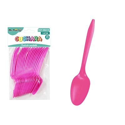 CUCHARAS PLASTICAS DESECHABLES FUCSIA 14CM 20PCS - 1