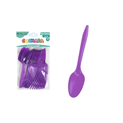 CUCHARAS PLASTICAS DESECHABLES MORADO 14CM 20PCS - 1