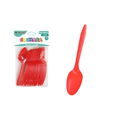 CUCHARAS PLASTICAS DESECHABLES ROJO 14CM 20PCS - 1