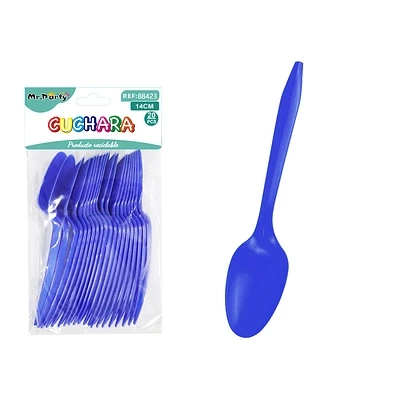 CUCHARAS PLASTICAS DESECHABLES AZUL 14CM 20PCS - 1