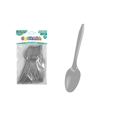 CUCHARAS PLASTICAS DESECHABLES PLATEADO 14CM 20PCS - 1